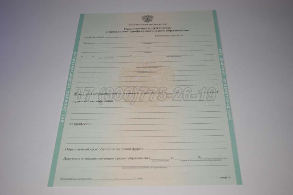 Приложение к диплому ПТУ Гознак 2011-2025 год выпуска г.Челябинск