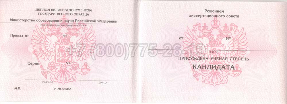Диплом кандидата наук Гознак 2001-2012 год выпуска г.Челябинск