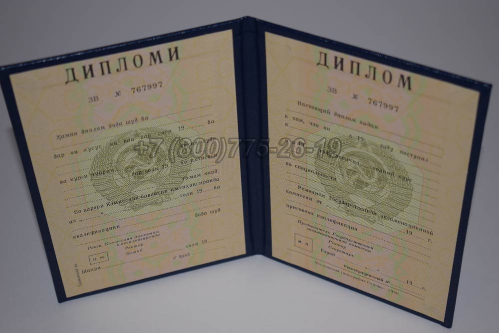 Диплом вуза Таджикской ССР Гознак 1975-1991 год выпуска г.Челябинск