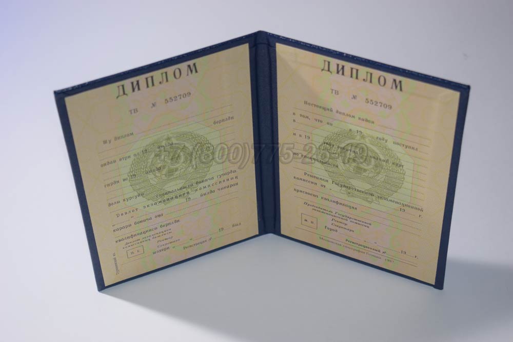 Диплом вуза Туркменской ССР Гознак 1975-1991 год выпуска г.Челябинск