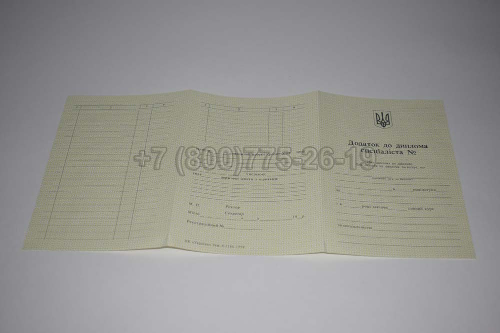 Приложение к диплому вуза Украины Гознак 1994-1999 год выпуска г.Челябинск