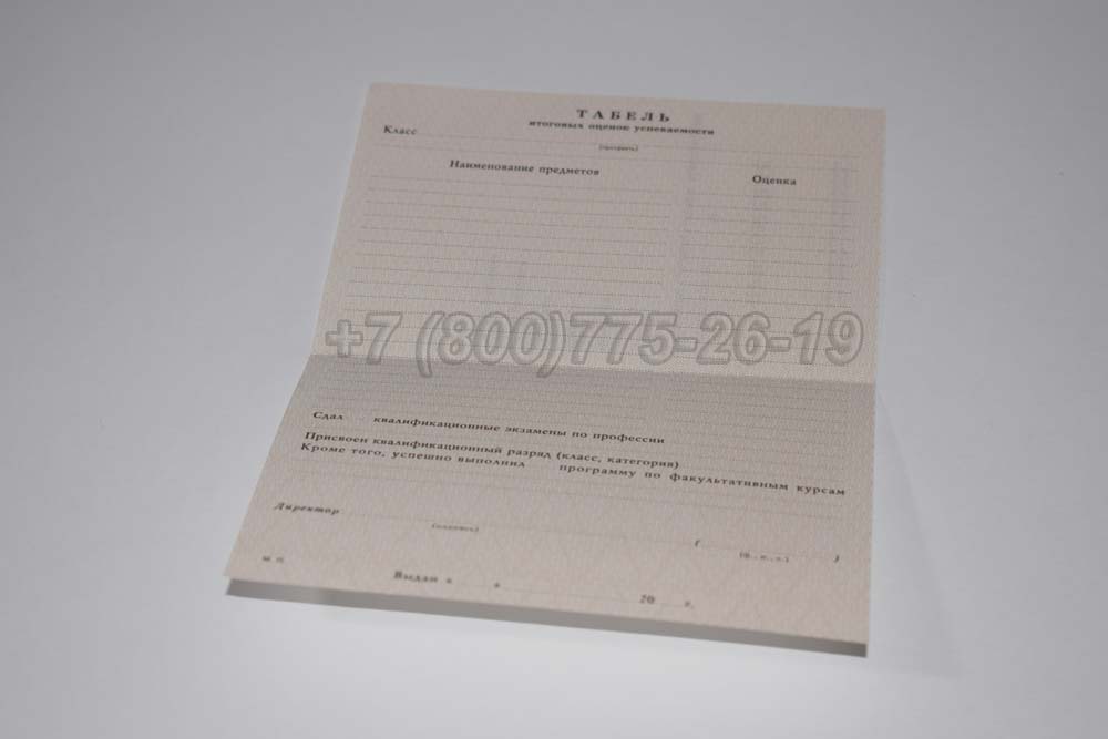 Табель к аттестату за 11 класс Гознак 1994-2007 год выпуска г.Челябинск